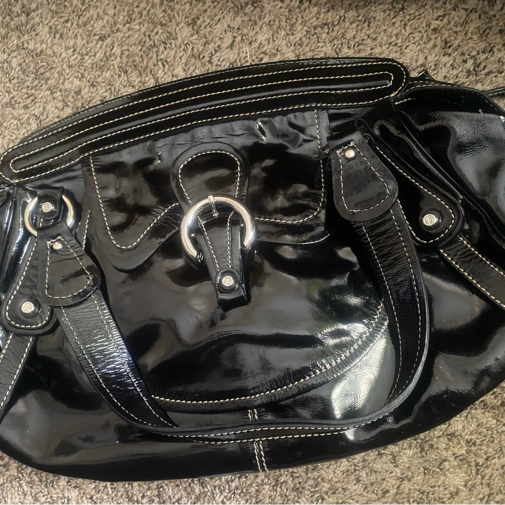Francesco Biasa Elegant Black Patent Leather Handbag